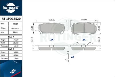 RT1PD18520 ROTINGER Комплект тормозных колодок, дисковый тормоз