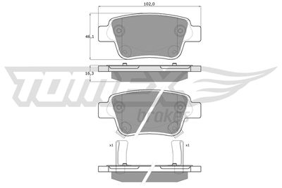 TX1362 TOMEX Brakes Комплект тормозных колодок, дисковый тормоз