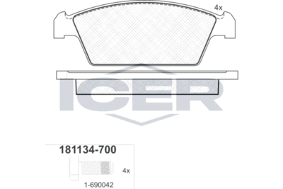 181134700 ICER Комплект тормозных колодок, дисковый тормоз