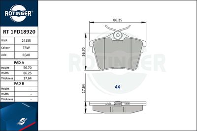 RT1PD18920 ROTINGER Комплект тормозных колодок, дисковый тормоз