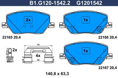 B1G12015422 GALFER Комплект тормозных колодок, дисковый тормоз