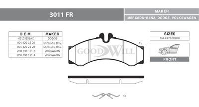 3011FR GOODWILL Комплект тормозных колодок, дисковый тормоз
