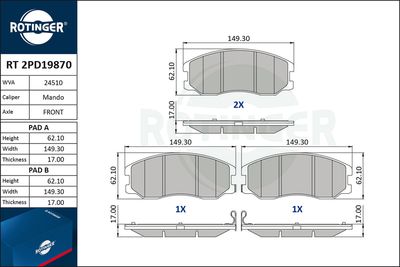 RT2PD19870 ROTINGER Комплект тормозных колодок, дисковый тормоз