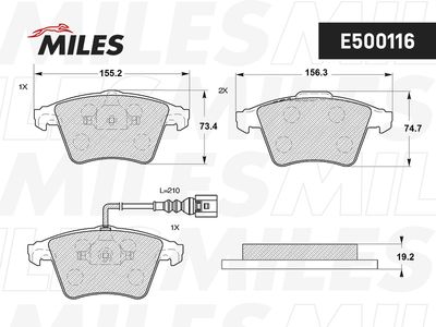 E500116 MILES Комплект тормозных колодок, дисковый тормоз