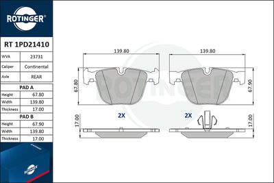 RT1PD21410 ROTINGER Комплект тормозных колодок, дисковый тормоз