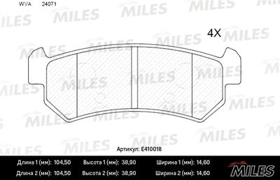 E410018 MILES Комплект тормозных колодок, дисковый тормоз