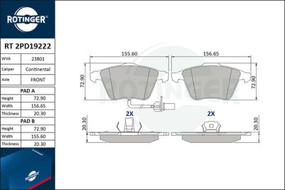 RT2PD19222 ROTINGER Комплект тормозных колодок, дисковый тормоз