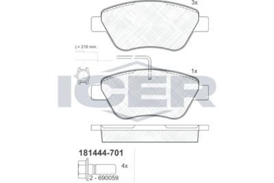 181444701 ICER Комплект тормозных колодок, дисковый тормоз