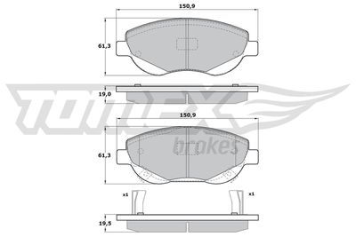 TX1720 TOMEX Brakes Комплект тормозных колодок, дисковый тормоз