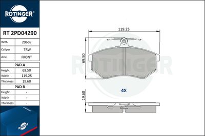 RT2PD04290 ROTINGER Комплект тормозных колодок, дисковый тормоз