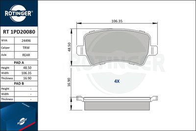 RT1PD20080 ROTINGER Комплект тормозных колодок, дисковый тормоз