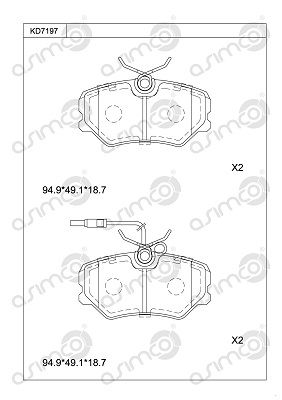 KD7197 ASIMCO Комплект тормозных колодок, дисковый тормоз