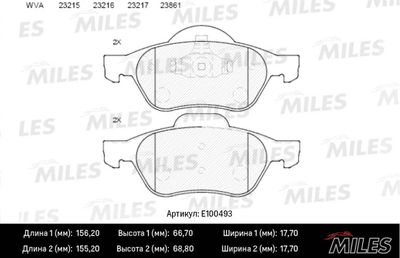 E100493 MILES Комплект тормозных колодок, дисковый тормоз