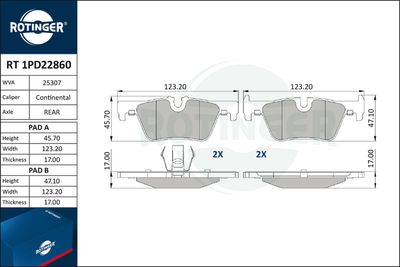 RT1PD22860 ROTINGER Комплект тормозных колодок, дисковый тормоз