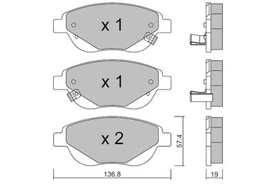 BPFI1045 AISIN Комплект тормозных колодок, дисковый тормоз