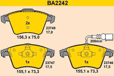 BA2242 BARUM Комплект тормозных колодок, дисковый тормоз