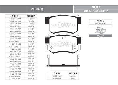2006R GOODWILL Комплект тормозных колодок, дисковый тормоз