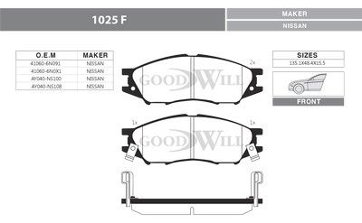 1025F GOODWILL Комплект тормозных колодок, дисковый тормоз