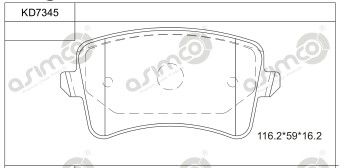 KD7345 ASIMCO Комплект тормозных колодок, дисковый тормоз