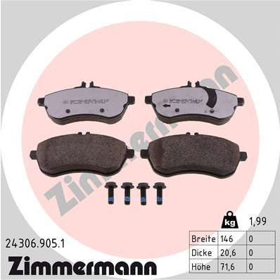 243069051 ZIMMERMANN Комплект тормозных колодок, дисковый тормоз