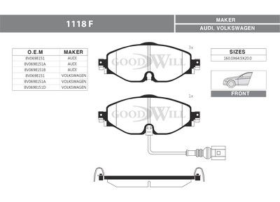 1118F GOODWILL Комплект тормозных колодок, дисковый тормоз