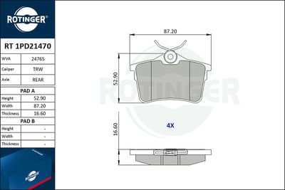 RT1PD21470 ROTINGER Комплект тормозных колодок, дисковый тормоз