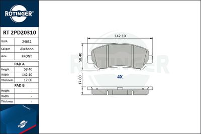 RT2PD20310 ROTINGER Комплект тормозных колодок, дисковый тормоз