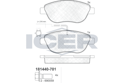 181440701 ICER Комплект тормозных колодок, дисковый тормоз