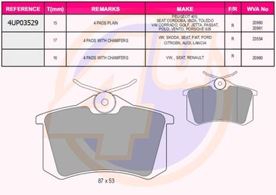 4UP03529 4u Комплект тормозных колодок, дисковый тормоз