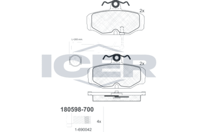 180598700 ICER Комплект тормозных колодок, дисковый тормоз
