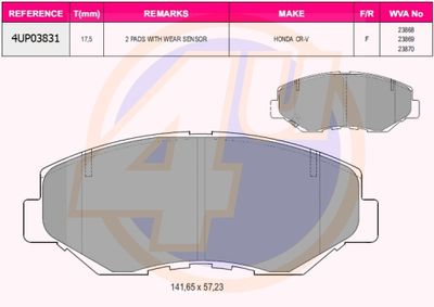 4UP03831 4u Комплект тормозных колодок, дисковый тормоз