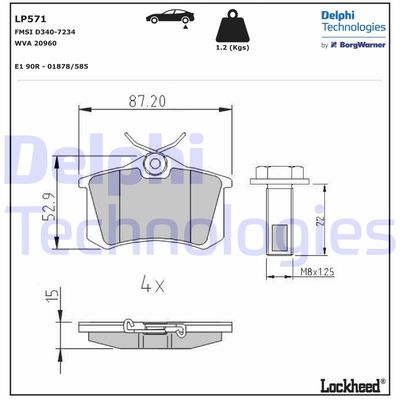 LP571 DELPHI Комплект тормозных колодок, дисковый тормоз