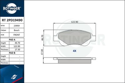 RT2PD19490 ROTINGER Комплект тормозных колодок, дисковый тормоз