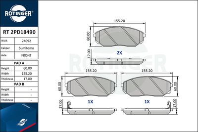 RT2PD18490 ROTINGER Комплект тормозных колодок, дисковый тормоз