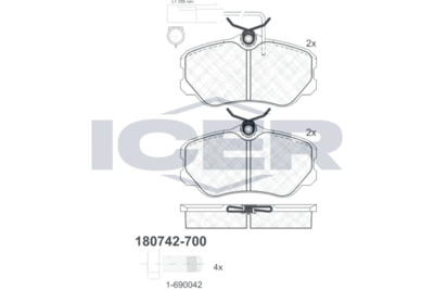 180742700 ICER Комплект тормозных колодок, дисковый тормоз