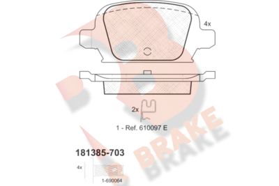 RB1385703 R BRAKE Комплект тормозных колодок, дисковый тормоз