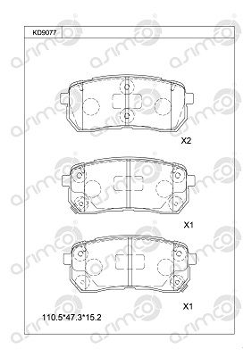 KD9077 ASIMCO Комплект тормозных колодок, дисковый тормоз