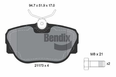 BPD1760 BENDIX Braking Комплект тормозных колодок, дисковый тормоз