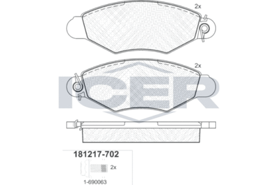 181217702 ICER Комплект тормозных колодок, дисковый тормоз