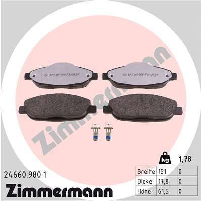 246609801 ZIMMERMANN Комплект тормозных колодок, дисковый тормоз