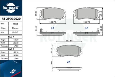 RT2PD19020 ROTINGER Комплект тормозных колодок, дисковый тормоз