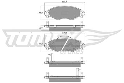TX1389 TOMEX Brakes Комплект тормозных колодок, дисковый тормоз