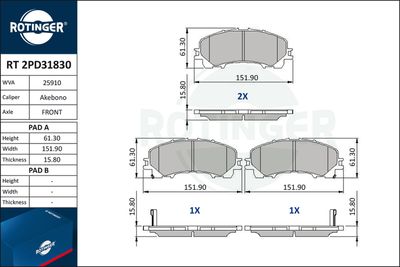 RT2PD31830 ROTINGER Комплект тормозных колодок, дисковый тормоз