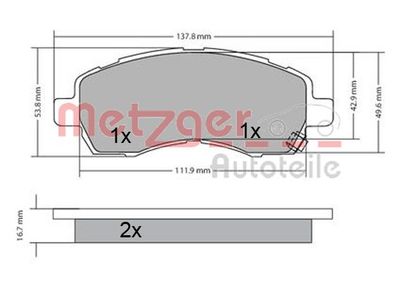 1170607 METZGER Комплект тормозных колодок, дисковый тормоз