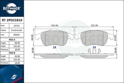 RT2PD21810 ROTINGER Комплект тормозных колодок, дисковый тормоз