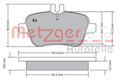1170204 METZGER Комплект тормозных колодок, дисковый тормоз