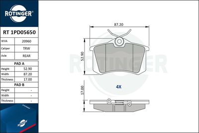 RT1PD05650 ROTINGER Комплект тормозных колодок, дисковый тормоз