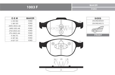 1003F GOODWILL Комплект тормозных колодок, дисковый тормоз
