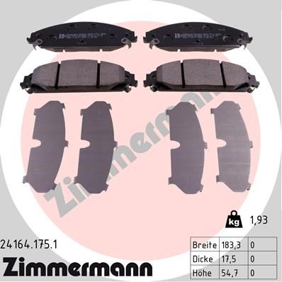 241641751 ZIMMERMANN Комплект тормозных колодок, дисковый тормоз