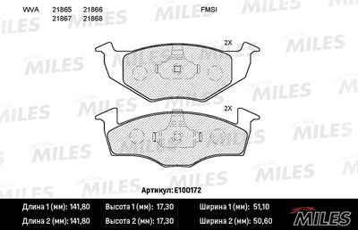 E100172 MILES Комплект тормозных колодок, дисковый тормоз